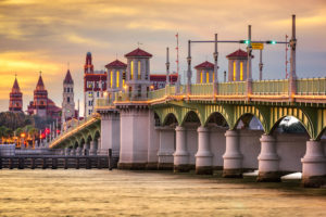 St. Augustine, Florida, USA city skyline and Bridge of Lions.